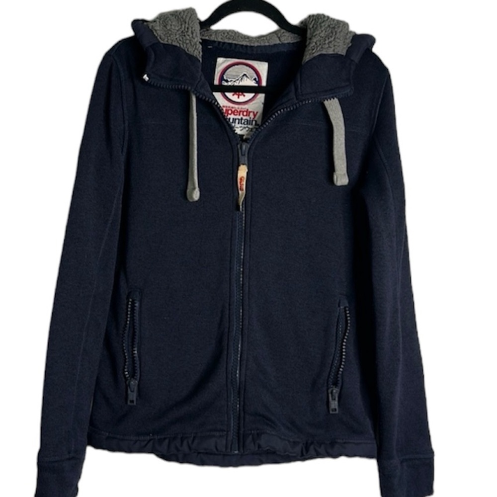 Super dry mountain navy blue fleece inside hoodie size medium